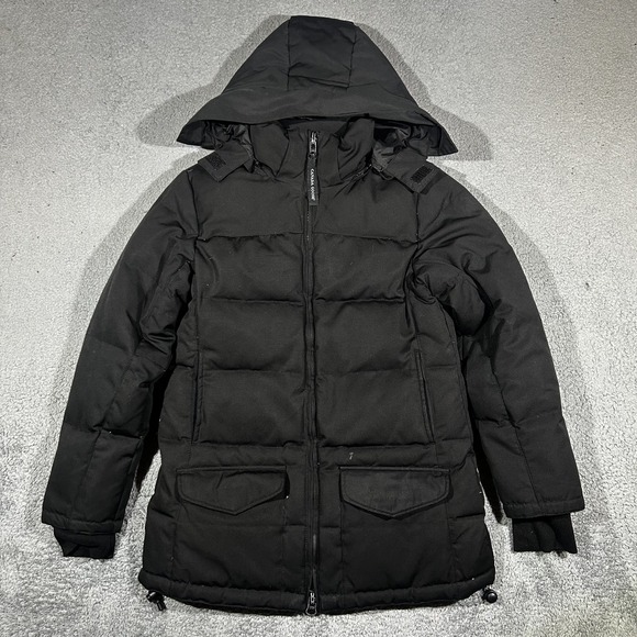 Canada Goose Macmillan Hooded Puffer Coat Black Men's Size Small USED Lost Patch